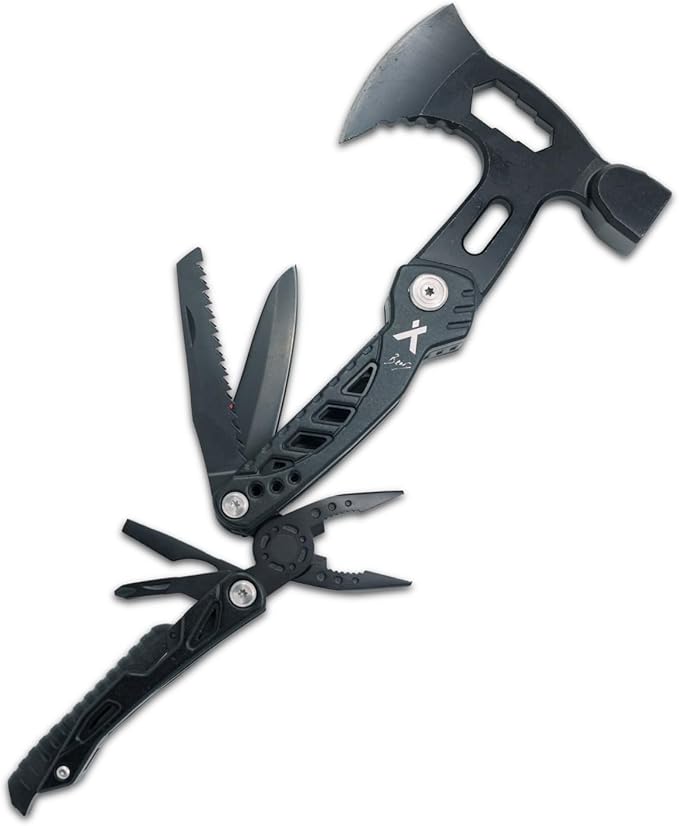 Bear Grylls Axe Multitool Hammer - With Knife Bottle Opener Hatchet Nylon Sheath Saw Screwdriver Whistle - Tactical For Camping Survival Hiking Portable and Lightweight - Black