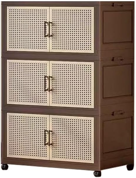 Plastic bins for storage Collapsible Closet Organizer with Wheels Extra Large Storage Cabinet Rolling Closet Organizers Container with Doors for Living RoomBedroomOffice(3 tier65x40x184.5cm)