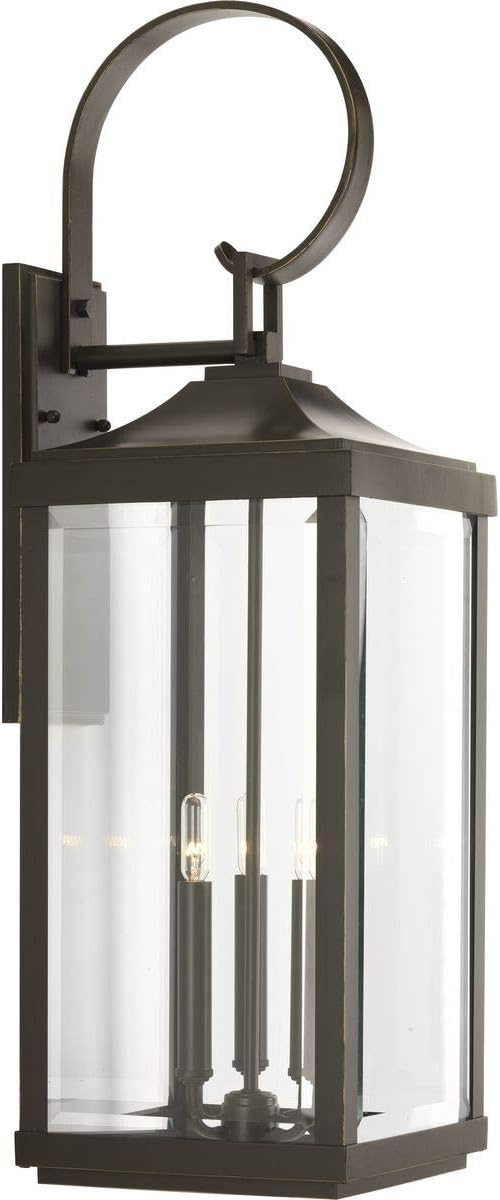 Gibbes Street Collection 3-Light Clear Beveled Glass New Traditional Outdoor Large Wall Lantern Light Antique Bronze