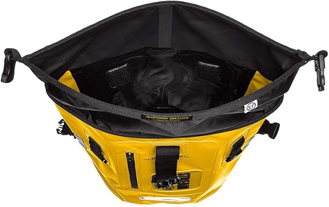 Stream Trail Waterproof Backpack 25L Heavy Duty Roll-Top Closure with Easy Access Front-Zippered Pocket and Cushioned Padded Back Panel for Comfort IPX6 Water Rsistance Dry Bag Yellow