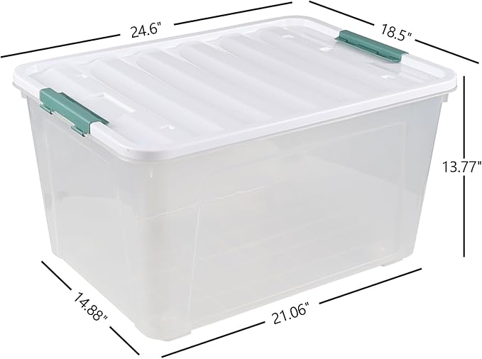 Readsky 85 Quart (21 Gallon) Clear Plastic Storage Bins with Wheels Large Latching Boxes with Lids 4 Packs