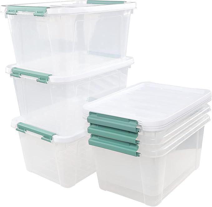 6 Packs 20 L Latching Plastic Storage Box Clear Stackable Storage Container Bins with Lids