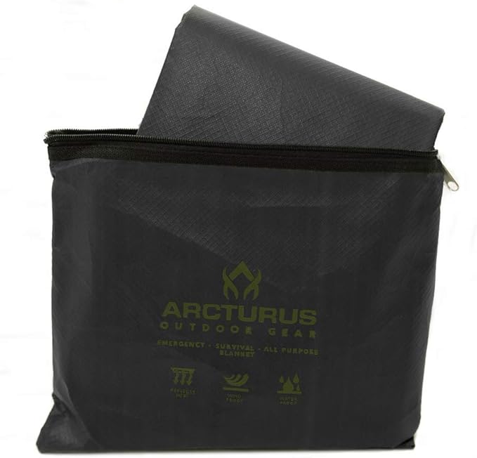 Arcturus Insulated Tarp Reusable Heavy Duty Thermal Survival Blanket – 60x82in Reflects 90% Body Heat Waterproof Windproof 3-Layer Design Reinforced Grommets Black