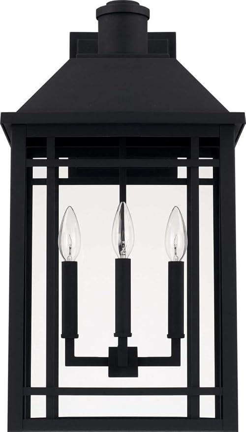Capital Lighting 927131BK Braden Clear Glass Outdoor Wall Sconce 3-Light 180 Total Watts 23 H x 13 W Black