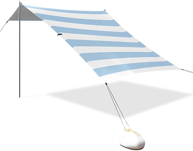 ALAZA Blue White Striped Beach Tent Sun Shelter Portable Canopy Sunshade for Outdoor Camping Picnics Backyard Fun 10x9 ft