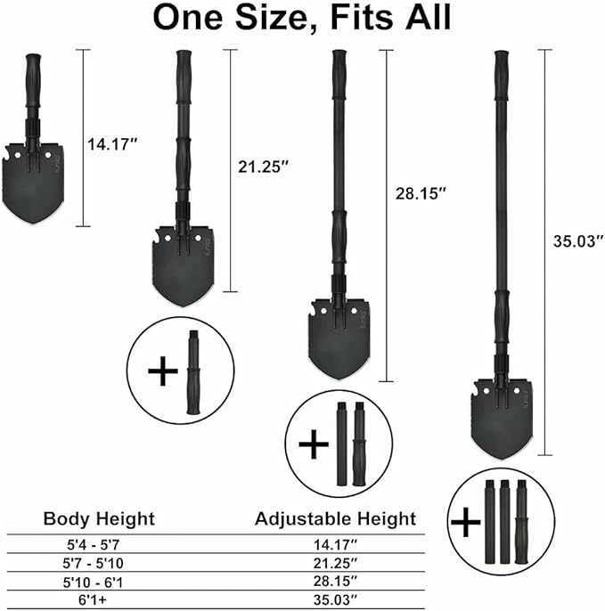 iunio Camping ShovelShovel Folding Portable Multitool Foldable Entrenching Tool Collapsible Spade for Backpacking Trenching Hiking Survival Car Emergency