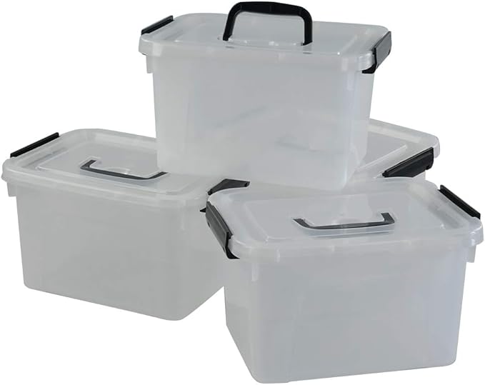 Begale 5 Quart Plastic Small Storage Container Clear Latch Box with Latches 4-Pack