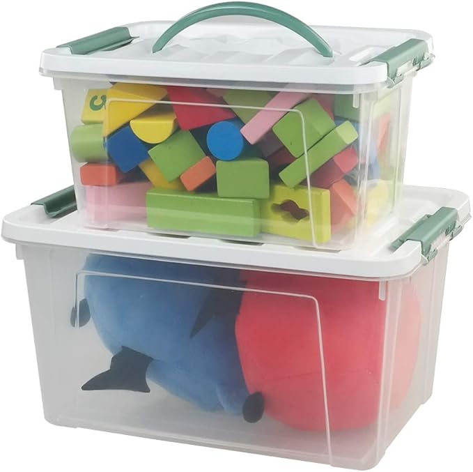 Jekiyo Clear Latching Box Plastic Storage Bin 2 Packs(6 Quart&amp14 Quart)