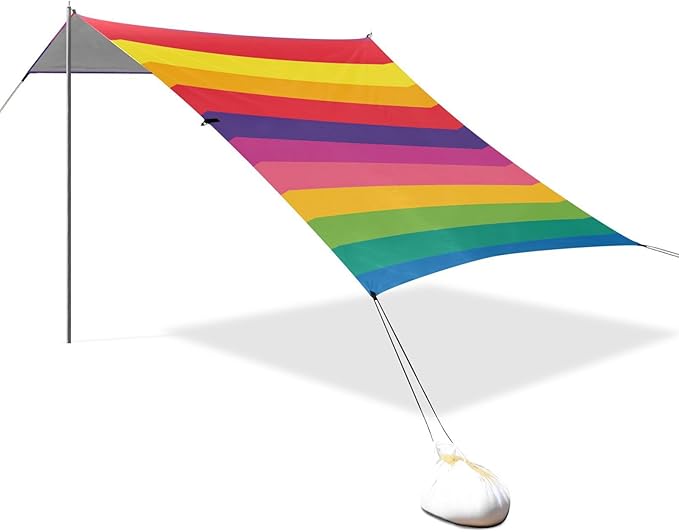 ALAZA Rainbow Stripes Beach Tent Sun Shelter Portable Canopy Sunshade for Outdoor Camping Picnics Backyard Fun 10x9 ft