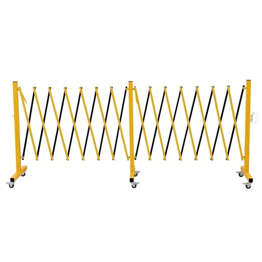GYMTIME Metal Expandable Barricade Safety Barrier with Casters Retractable Traffic Fence Mobile Temporary Folding Security Gate for Outdoor Shopping Mall 23 Feet Yellow and Black