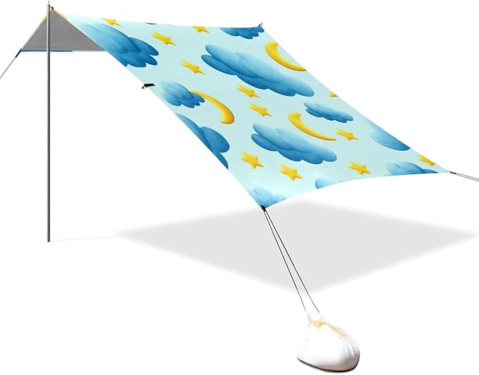 Beach Canopy with Windproof Ropes &amp Sandbags Beach Tent Sun Shade Sun Shelter for Camping Trips Fishing Backyard Fun or Picnics Cloud
