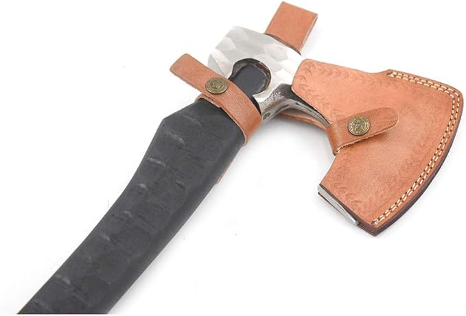 Hand Forged Viking Bearded Axe – 1075 High Carbon Steel Handmade Medieval Style Camping &amp Hunting Axe with Ash Wood Handle and Leather Sheath (Black)