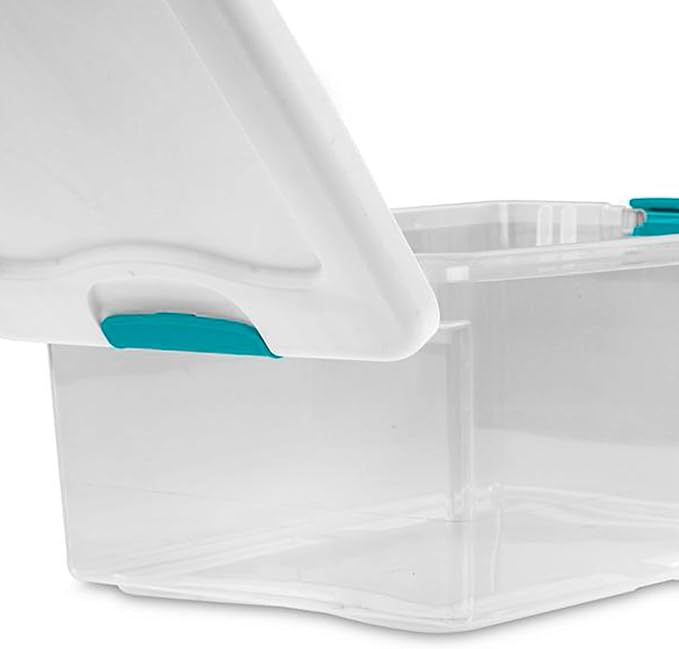Sterilite 15 Qt Stackable Storage Box with Latching Lid 12 Pack Bundled with 6 Qt Plastic Organizing Bin with Latch Lid 12 Pack