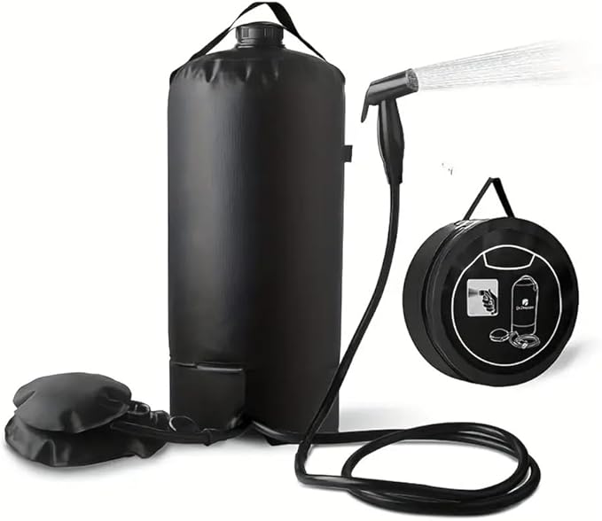 Portable Camping Shower Bag - 11L/3 Gallons Solar Shower Water Bag with Foot Pump and Shower Head - Camp Shower for Camping Beach Travel Hiking Climbing Outdoor Activities