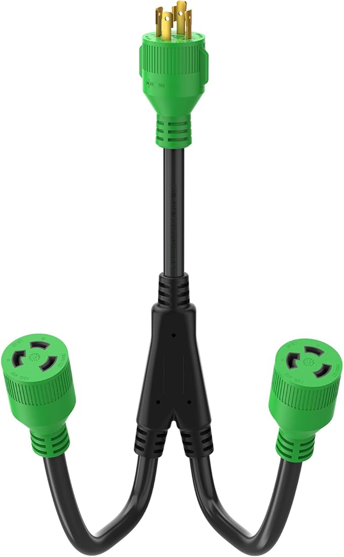 RVGUARD Generator Splitter NEMA L14-30P to 2X L5-30R 4 Prong 30 Amp to 30 Amp Generator Y Adapter