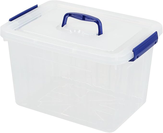12 Liter Lidded Storage Bin with Handle Latching Storage Box Plastic Clear Tote Bin Set of 1