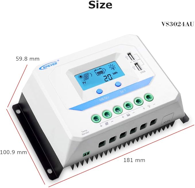 EPEVER® 10A Solar Charge Controller 12V/24V Auto Working PWM Solar Panel Charge Regulator with LCD Display and Powerful Dual USB Output