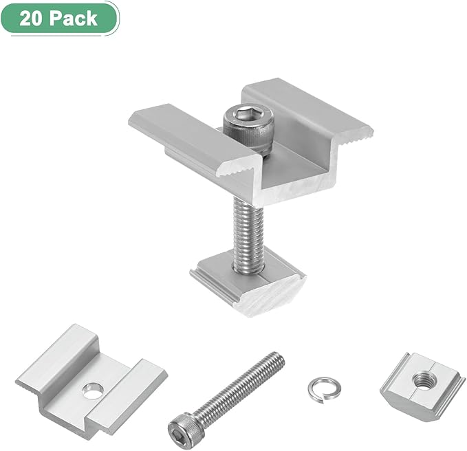 M METERXITY 20-Pack Solar Panel Mount Mid Clamps 35mm PV Panel Bracket Corrosion-free Aluminum Anodized Solar Mid Clamp for Roof/Wall/Boat/PV System/RVs Solar Panel Mounting Brackets [White]