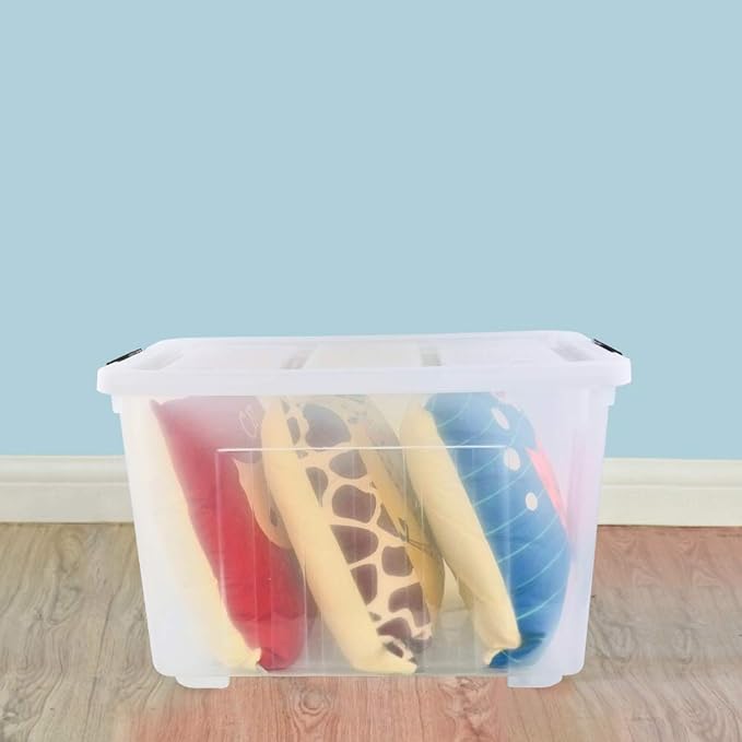 4-Pack 70 L Large Clear Storage Boxes Plastic Latching Boxes with Wheeles