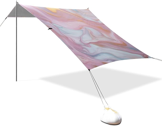 ALAZA Pink &amp Gold Marble Beach Tent Sun Shelter UPF50+ Protection Beach Shade Canopy w/ 4 Sandbags for Outdoor Camping Fishing Backyard Fun Picnic 10x9 ft