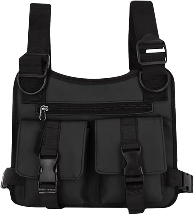 MiOYOOW Sports Chest Bag Waterproof Front Chest Bag 3 Pockets Tactical Chest Pack for Walking Hiking Cycling Running