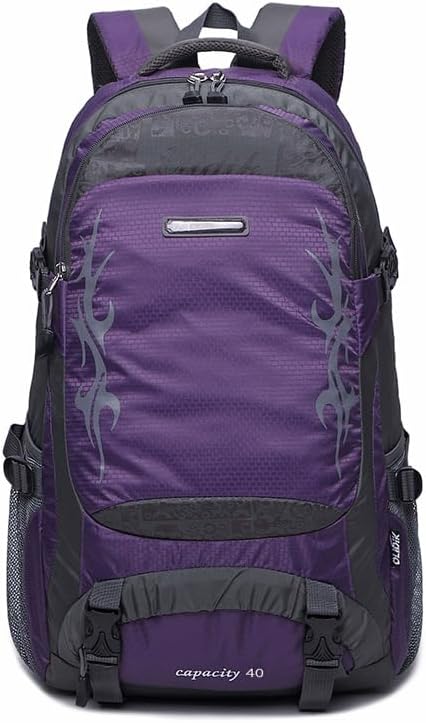 40L Hiking Backpack Orange and Gray Water Resistant Outdoor Travel Daypack for Men and Women (Purple)