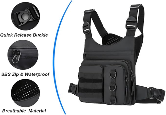 Tactical-style multifunctional chest pack with built-in phone holder EDC Rig Pouch vest for fitness running and cycling. (gray ONE SIZE)