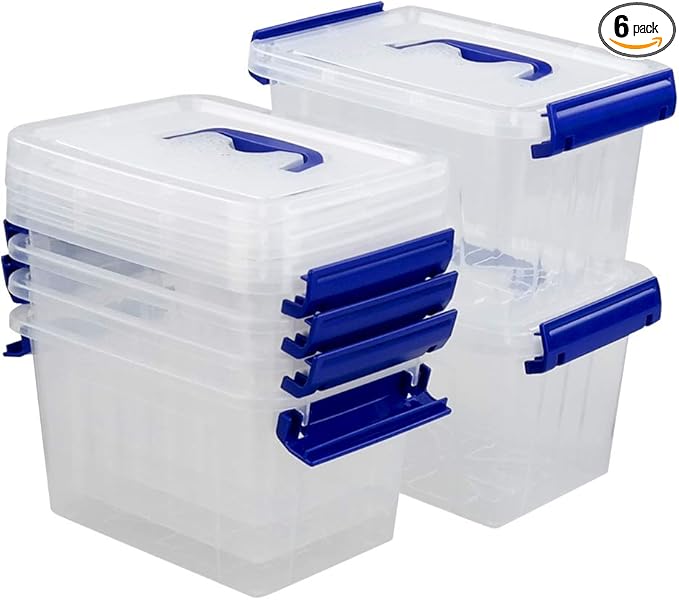 3 L Clear Storage Box Small Plastic Storage Latch Boxes 6-Pack