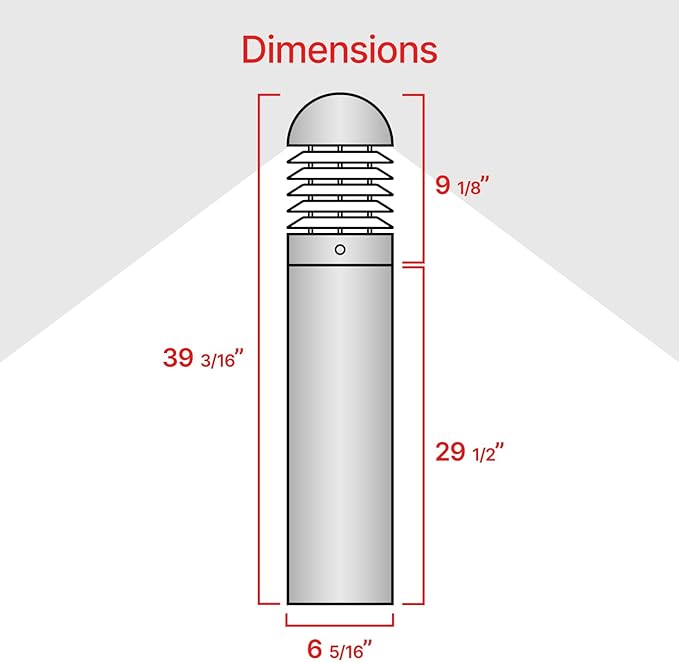 LightingLabs Led Vandal Proof Bollard 39 20W 3CCT 120-277V Landscape Lighting Outdoor Pathway Light Ideal for Garden Commercial Driveway Rated IP65