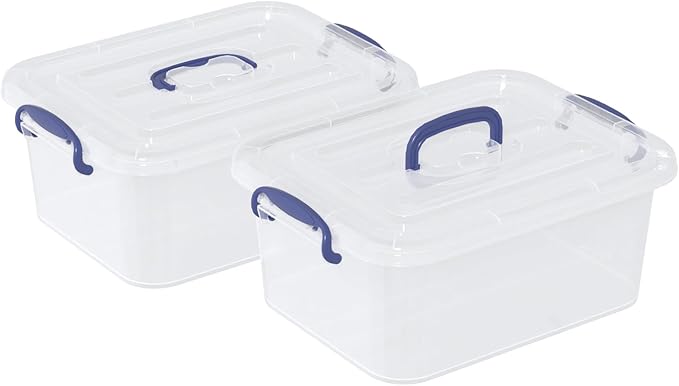 8 Quart Plastic Latching Organizing Tote Boxes Clear Storage Bin with Handle 2 Packs