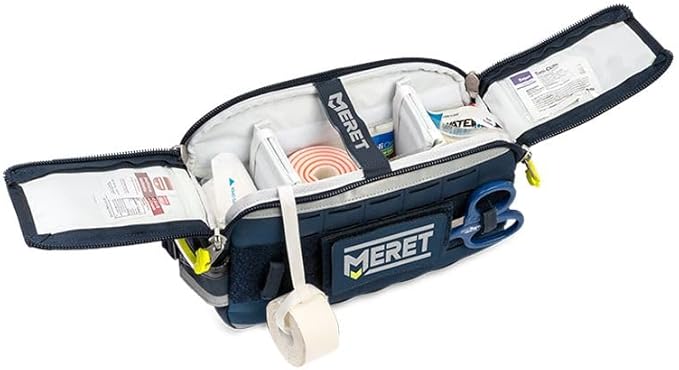 MERET First-in PRO X (Blue) Tactical First Aid Sling Bag Compact EMS Medical Organizer with MOLLE Panel Adjustable Crossbody Strap