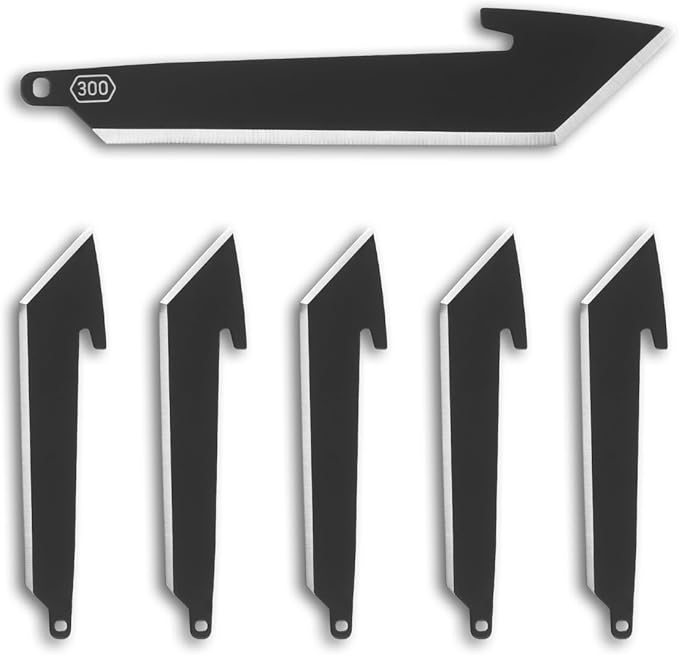 OUTDOOR EDGE RAZOR VX1 Black with 3 Black Drop Point Blades 1 Serrated Blade &amp 6 Tantos - Replaceable Blade EDC Folding Pocket Knife - 3 Stainless Blade Black Anodized Aluminum Handle