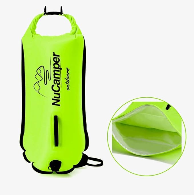 NuCamper Swim Buoy for Open Water Swimmers With Adjustable Waist Belt Waterproof Dry Bag Swim Bubble For Safty Swimming Training Snorkeling Kayaking Diving Boating Large Capacity 28L