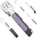 ROXON S601 14 6 in 1 MBT3 Folding Grill Utensils Set Fork Spatula Grilling Knife Tongs Opener for Backyard Barbecue and Camping (Purple)