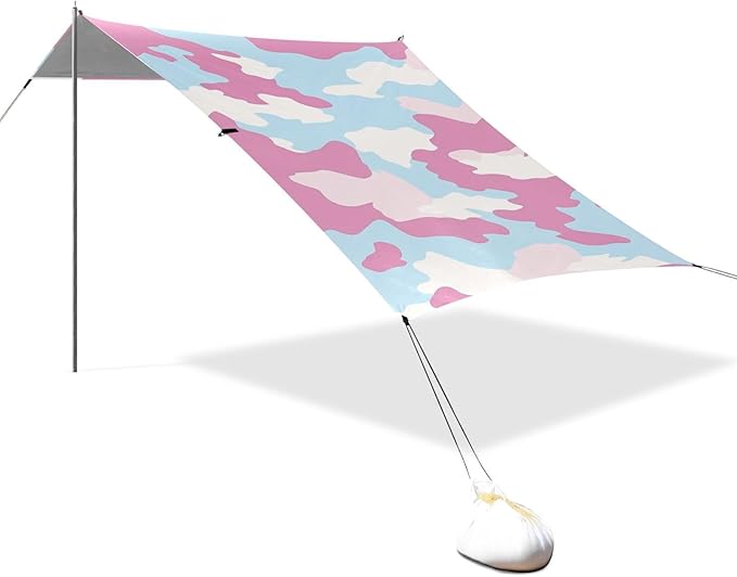 Sky Blue Foldable Beach Cabana UPF50+ Protection Easy Setup Sun Shelter with Sand Shovel for Camping Picnics Backyard &amp Fishing
