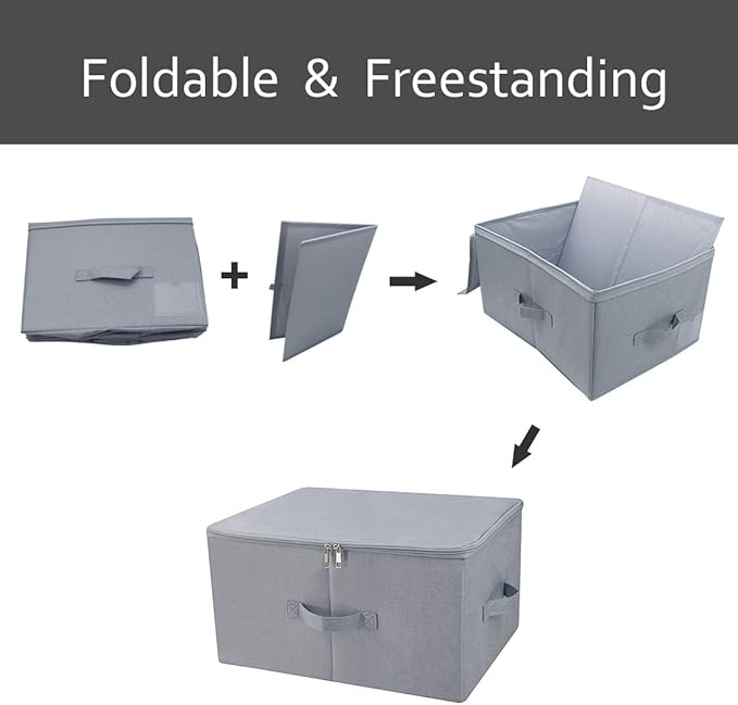 iwill CREATE PRO 17.6x 13.6x 9.7Dust-proof Closet Clothes Storage Boxes with Zip Lid Breathable Fabric &amp Collapsible Design Organizer Bins for Clothing Toy Dolls Shoes Blankets Light Gray 2