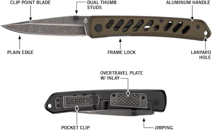 Gerber Gear Affirm - EDC Pocket Clip Folding Knife w/Dual Thumb Studs &amp Frame Lock - Premium Outdoor Survival Gear &amp Camping Tools - Green
