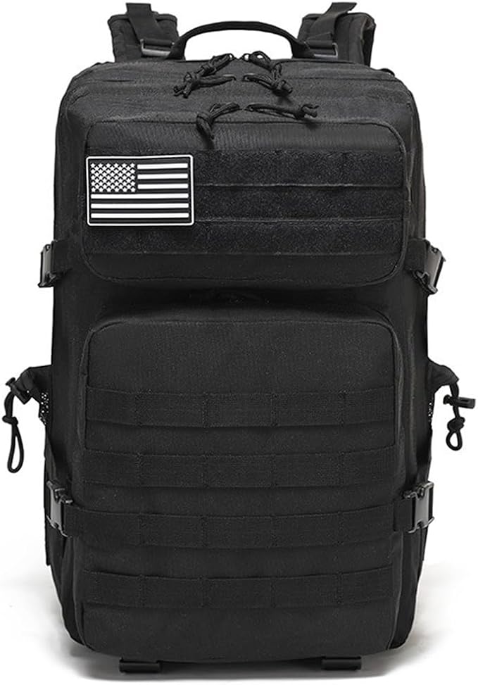 45L Military Tactical Backpack Large Army 3 Day Assault Pack Molle Bag Backpacks Hiking Fishing Rucksack (Black)