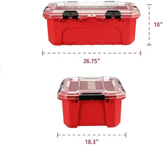 Professional Heavy Duty Waterproof Stackable Plastic Storage Container with Hinged Lid Red Rectangular (12 Gal)