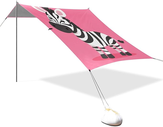 ALAZA Zebra Cartoon on Pink Beach Tent Sun Shelter Portable Canopy Sunshade for Outdoor Camping Picnics Backyard Fun 10x9 ft