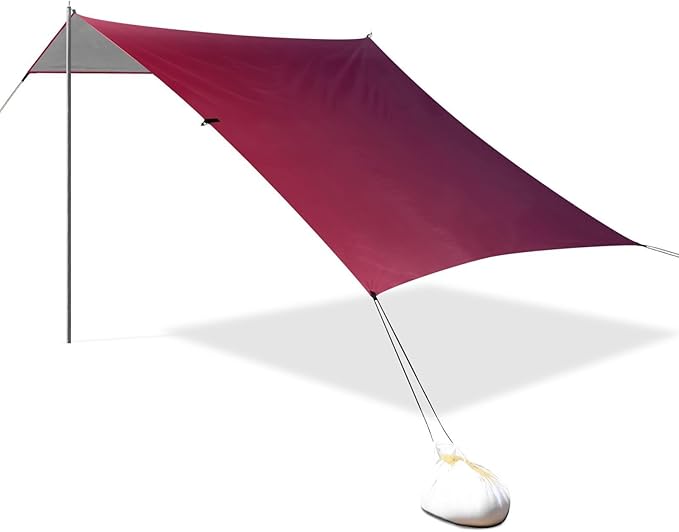 Red Purple Gradient Beach Tent &amp Canopy UPF50+ Protection Water-Resistant Large Sun Shelter with Sandbags Sand Shovel Poles for Camping Fishing Backyard Fun