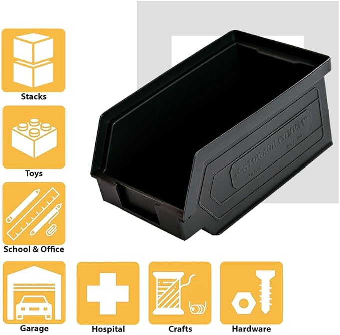 24 Pack Plastic Storage Bins Hanging Stackable Storage Organizer Bin for Warehouses Workshops 7-Inch x 4-Inch x 3-Inch Black