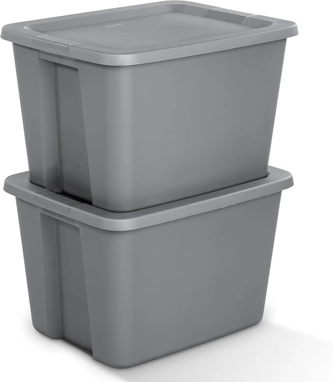 KKEATOY 18 Gallon Storage Tote Box Plastic Storage Bin Tote Organizing Container With Durable Lid Stackable and Nestable Snap Lid Plastic Storage Bin Gray Set of 2