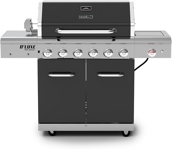 Nexgrill Deluxe 6-Burner Propane Gas Grill with Ceramic Searing Side Burner Rotisserie Kit 60000 BTUs Output and Stainless Steel Control Panel BBQ Grill Perfect for Outdoor Gatherings - 720-0896B