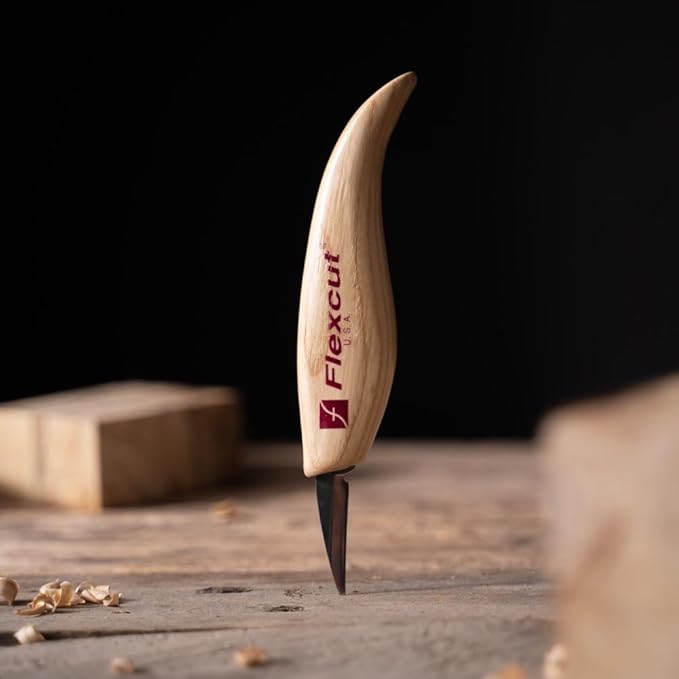 FLEXCUT KN13 Detail Knife – 1.50″ High-Carbon Steel Blade Very Fine Point Ash Wood Handle 0.15 lb Made in USA
