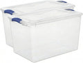 66 Qt Storage Bins with Lids 2 Pack Large Clear Plastic Storage Containers with Secure Blue Latches Stackable Clear Totes for Sports Equipment