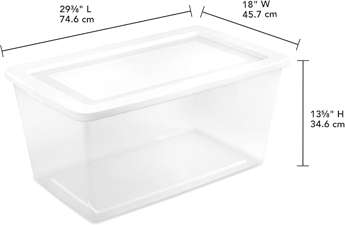 Sterilite 16 Pack Storage Box 90 Quart Stackable Tote Clear Plastic Container with Secure Snapping Lids for Home and Office Organization White