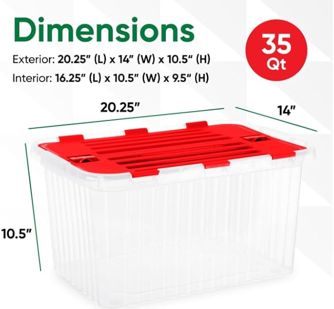 Superio Red Storage Box with Red Hinged Lids 2 Pack Plastic Container Bins for Organizing with Attached Lid Stackable Crates BPA Free Organizers for Home Office Dorm (2 35 Quart)