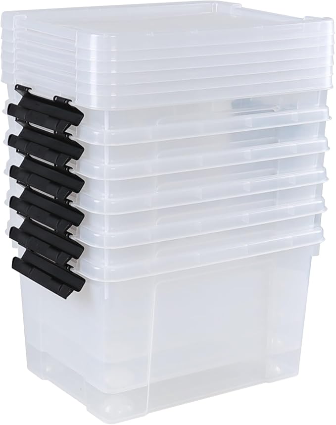 Pekky 22 Qt Clear Plastic Storage Bins with Lids and Wheels 6 Packs Plastic Latching Container Box for Organizing