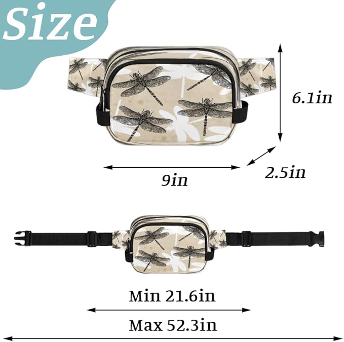 Hand Painted Abstract Dragonflies Waterproof Fanny Pack for Women Men Adjustable Waist Bag with Double Zipper Pockets Lightweight Square Hip Pack for Running Travel Hiking Workout Cycling